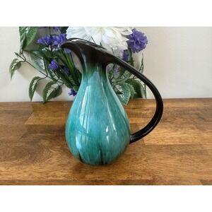 Blue Mountain Pottery Green Drip Glaze Pitcher Vintage Canadian‎ Ewer Jug Decor